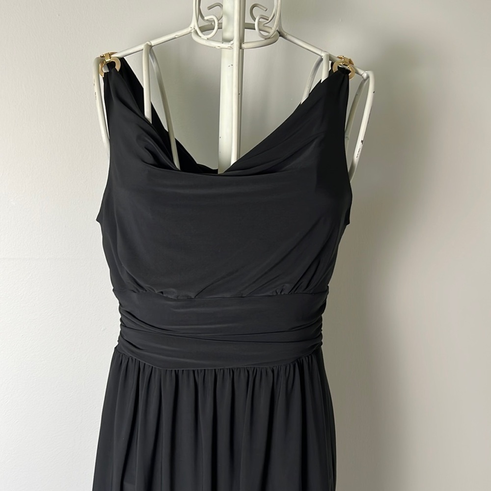 Jones New York Black Dress with Gold Rings on sleeve